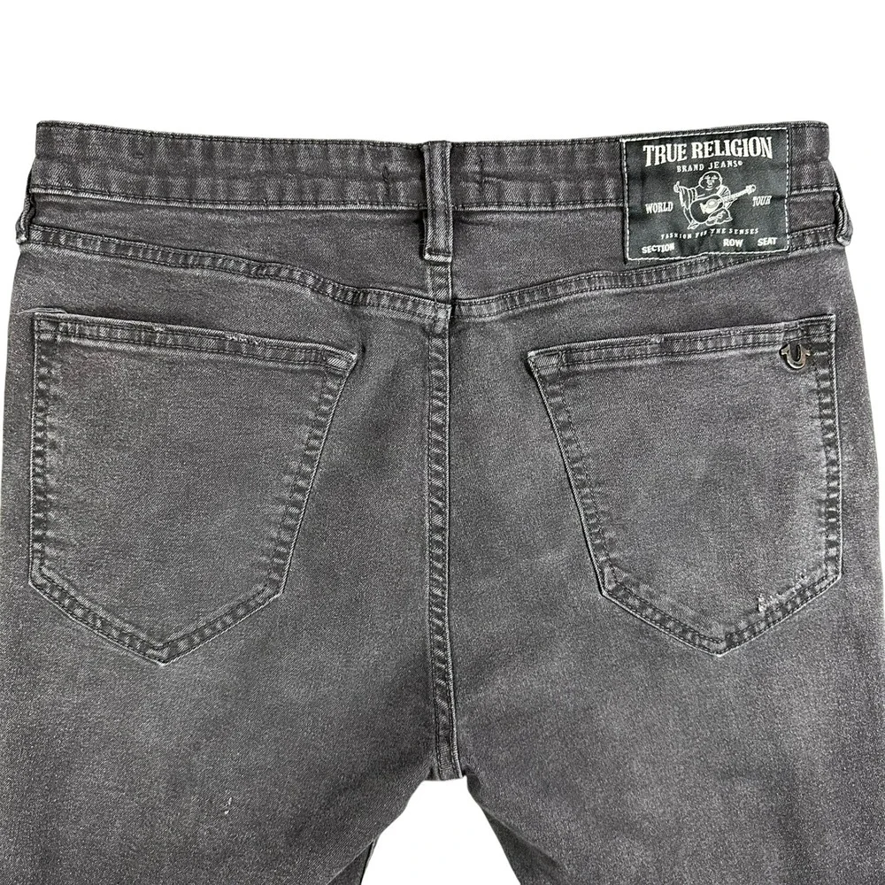 True Religion JACK Mens‎ Size 33 Skinny Tapered Distressed Black No Flap Jeans